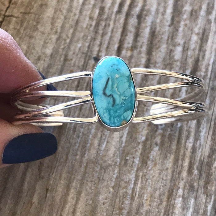 Navajo Sterling Silver & Bright Turquoise Stacker Cuff Bracelet By J. Begay