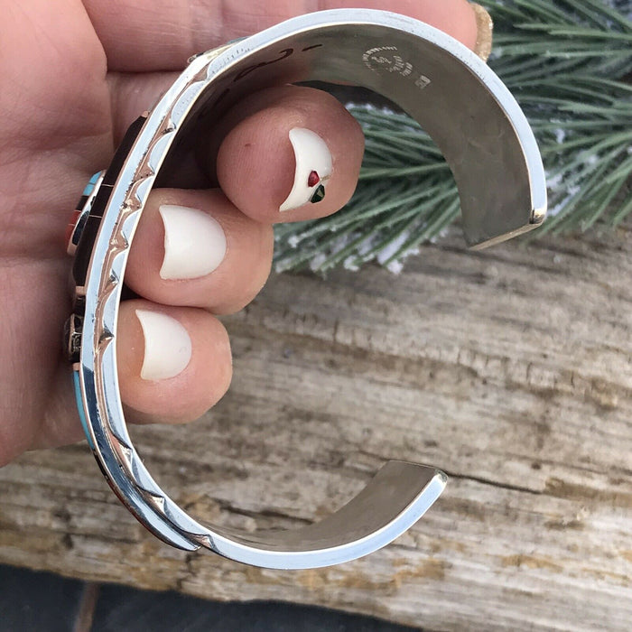 Don Dewa Zuni Sterling Silver Multi-stone SunFace Changer Bracelet Cuff