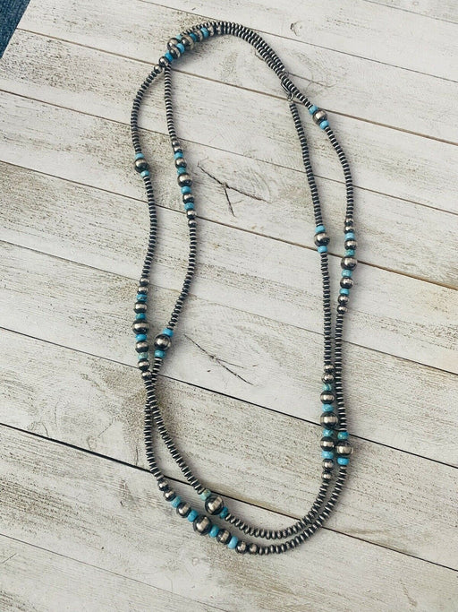Navajo Turquoise & Sterling Silver Pearl Beaded 60 Inch Necklace - Culture Kraze Marketplace.com