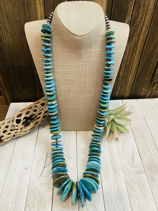 Navajo Turquoise & Sterling Silver Pearl Beaded Jumbo Necklace 38 Inch - Culture Kraze Marketplace.com