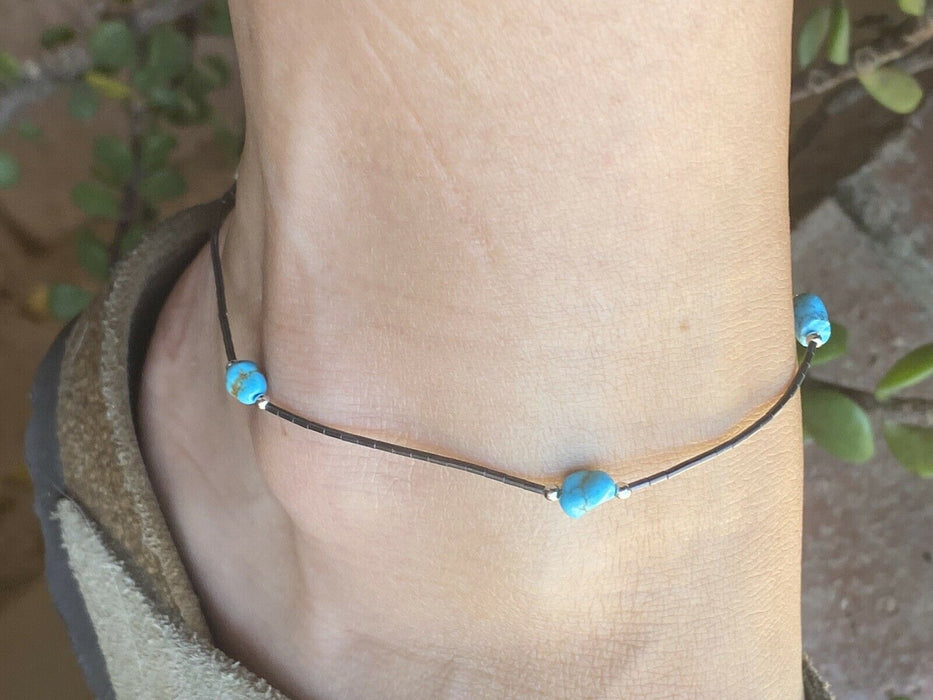 Sleeping Beauty Turquoise & Sterling Silver Anklet/Bracelet