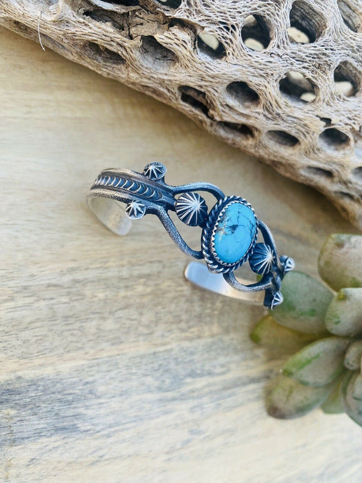 Navajo Sterling Silver & Kingman Turquoise Cuff Bracelet By EL Billah