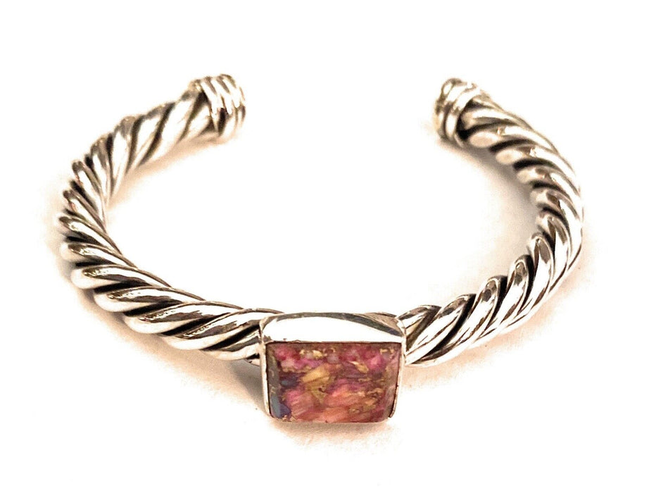 Navajo Pink Dream Mohave square & Sterling Silver Square Cuff Bracelet