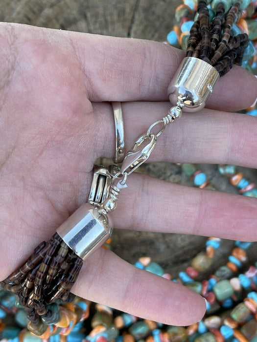 Navajo  Turquoise Multi Stone & Sterling Silver 15 Strand Beaded Necklace - Culture Kraze Marketplace.com