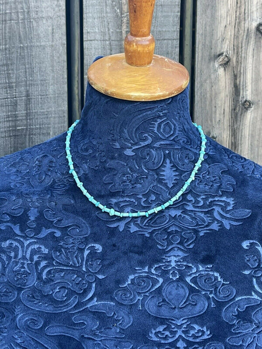 Navajo Natural Turquoise & Sterling Silver 16 Inch Beaded Necklace - Culture Kraze Marketplace.com