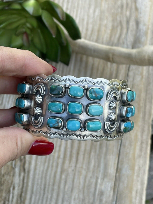 Stunning Navajo Multi Turquoise & Sterling Silver Cuff Signed
