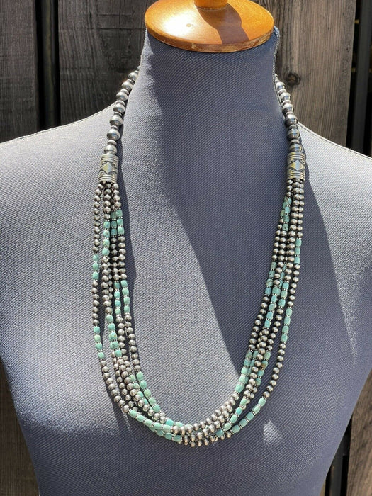 Navajo Royston Turquoise & Sterling Silver graduated 5 strand Beaded Necklace - Culture Kraze Marketplace.com