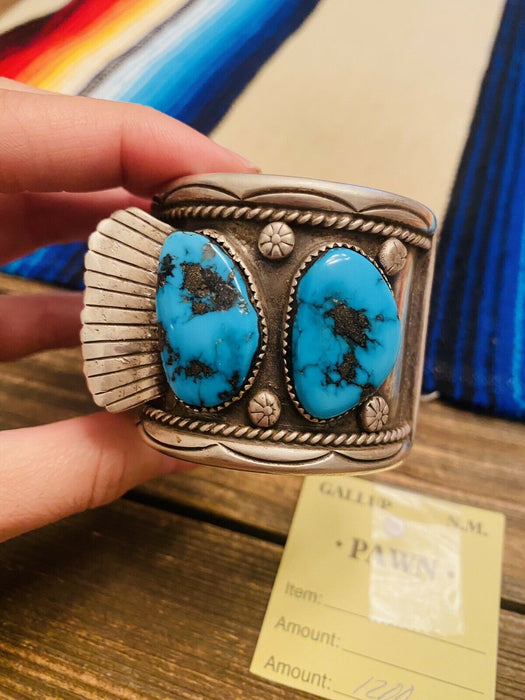 Vintage Navajo Turquoise & Sterling Silver Jumbo Watch Cuff