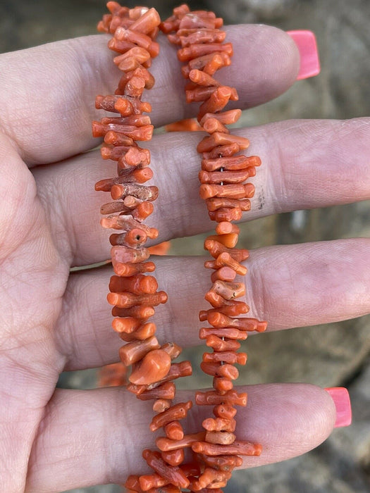 Navajo Sterling Silver Natural Coral Strand Bead 30 Inch Necklace - Culture Kraze Marketplace.com