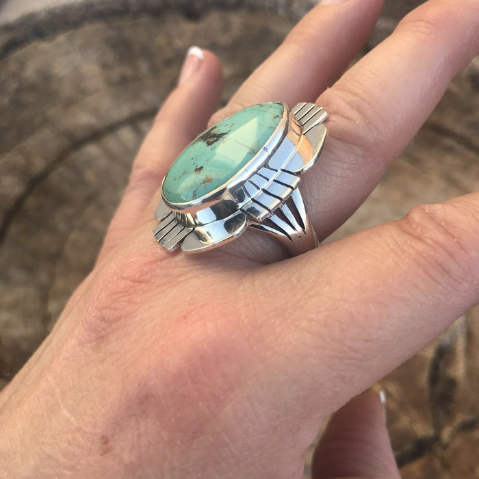 Royston Turquoise & Sterling Silver Navajo Ring Size 8 Stamped Sterling - Culture Kraze Marketplace.com