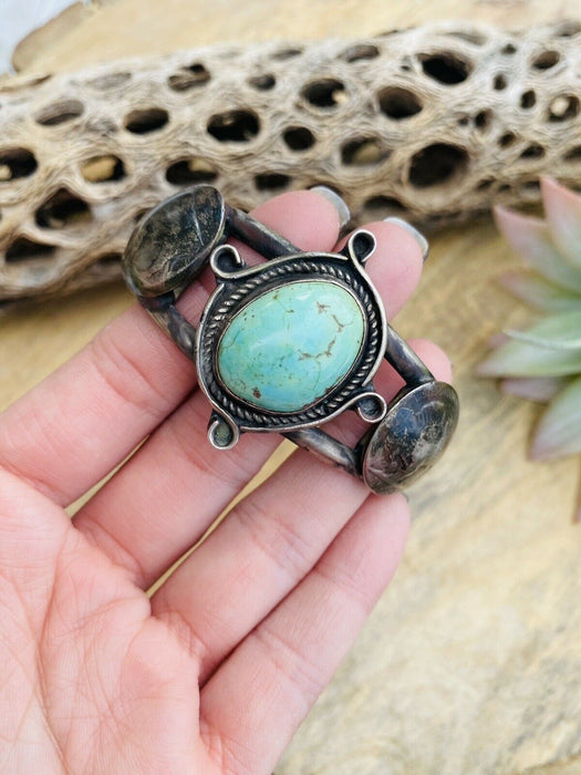 Vintage Navajo Turquoise & Sterling Silver Liberty Coin Cuff Bracelet