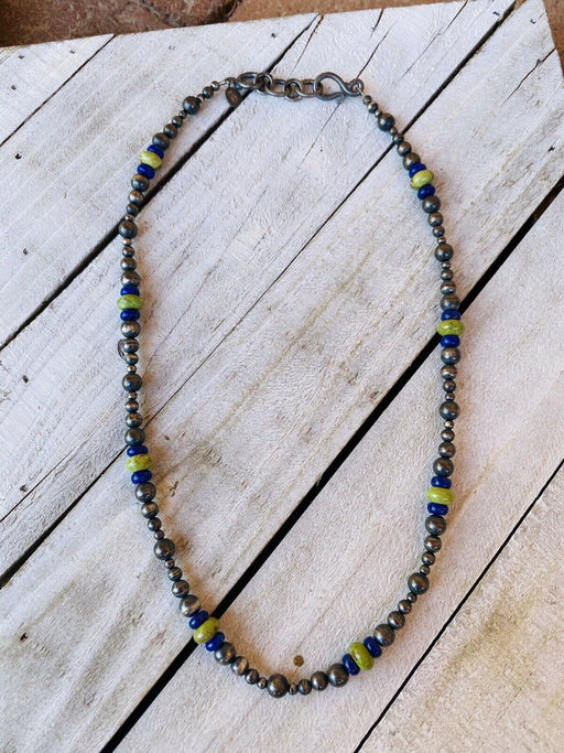Navajo Lapis, Gaspeite And Sterling Silver Navajo Pearl Beaded Necklace - Culture Kraze Marketplace.com