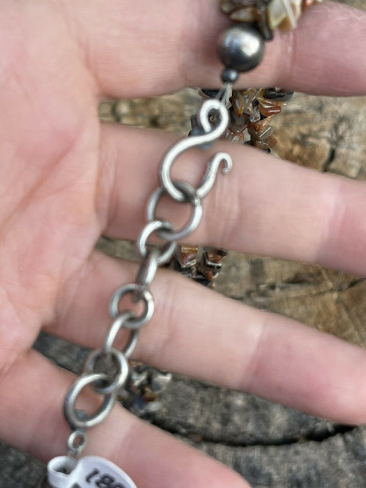 Navajo Sterling Silver Multi Jasper Chip Triple Strand Necklace