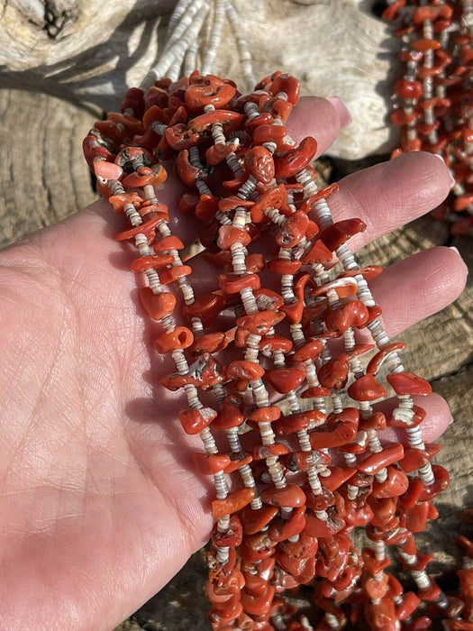 Vintage Old Pawn Navajo Natural Coral Beaded Turquoise & Heishi Necklace - Culture Kraze Marketplace.com
