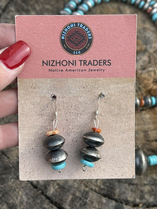 Navajo Sterling Silver Handmade Turquoise and Spiny Beaded Necklace Set - Culture Kraze Marketplace.com