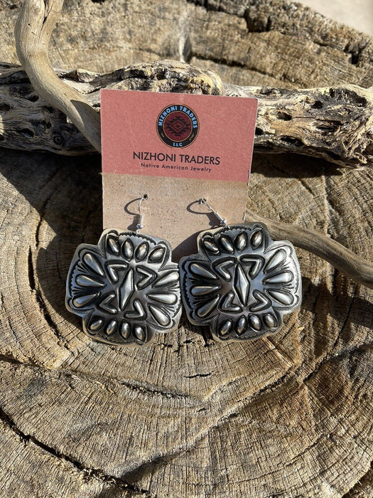 Navajo Sterling Silver Hand Stamped Cross Dangle Earrings Signed L. Tahe - Culture Kraze Marketplace.com