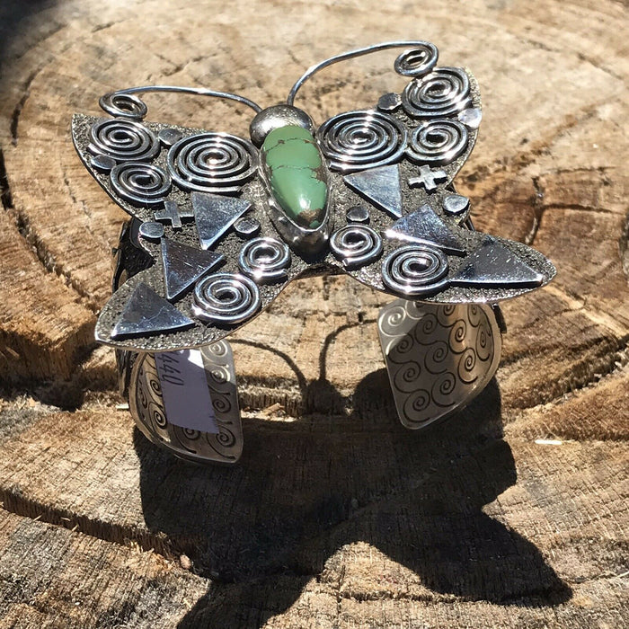 Sterling Turquoise Navajo Butterfly Bracelet Cuff By Alex Sanchez