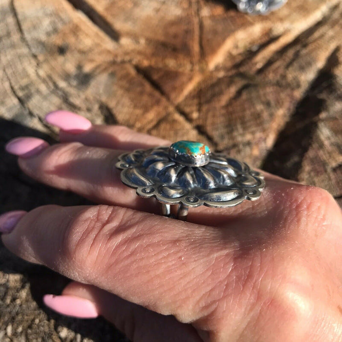 Navajo Sterling Silver Turquoise Concho Ring Sz 5.5 - Culture Kraze Marketplace.com