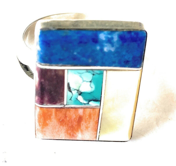 Navajo Inlay Multi Stone & Sterling Silver Ring Sz 12 Signed - Culture Kraze Marketplace.com