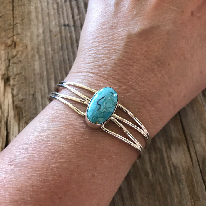 Navajo Sterling Silver & Bright Turquoise Stacker Cuff Bracelet By J. Begay