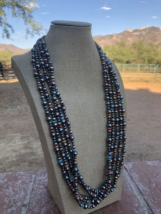 Navajo Multi Stone & Sterling Silver Beaded Necklace 30 inches - Culture Kraze Marketplace.com