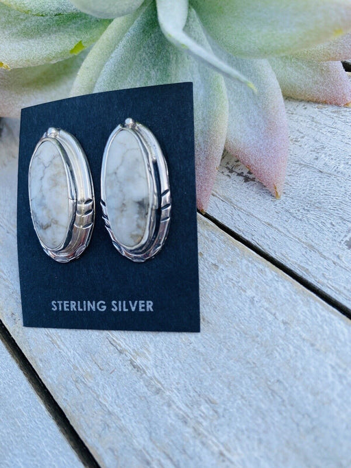 Navajo White Buffalo And Sterling Silver Post Earrings Signed - Culture Kraze Marketplace.com