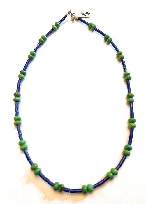 Navajo Sterling Silver, Lapis & Gaspeite Beaded Necklace - Culture Kraze Marketplace.com