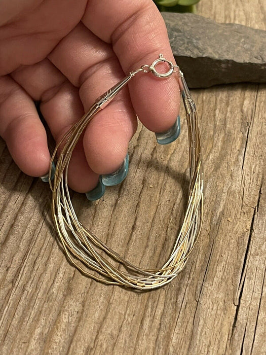 Navajo Delicate Sterling Liquid Silver Two Tone Bracelet