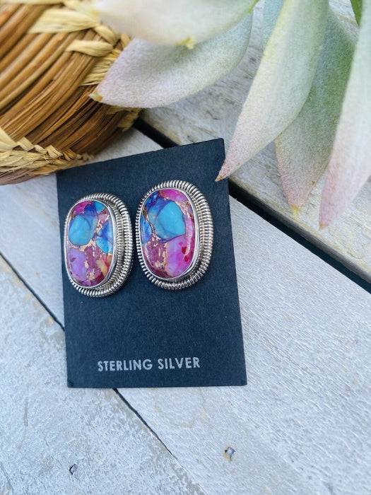 Navajo Pink Dream Mohave & Sterling Silver Post Earrings By Wydell Billie - Culture Kraze Marketplace.com