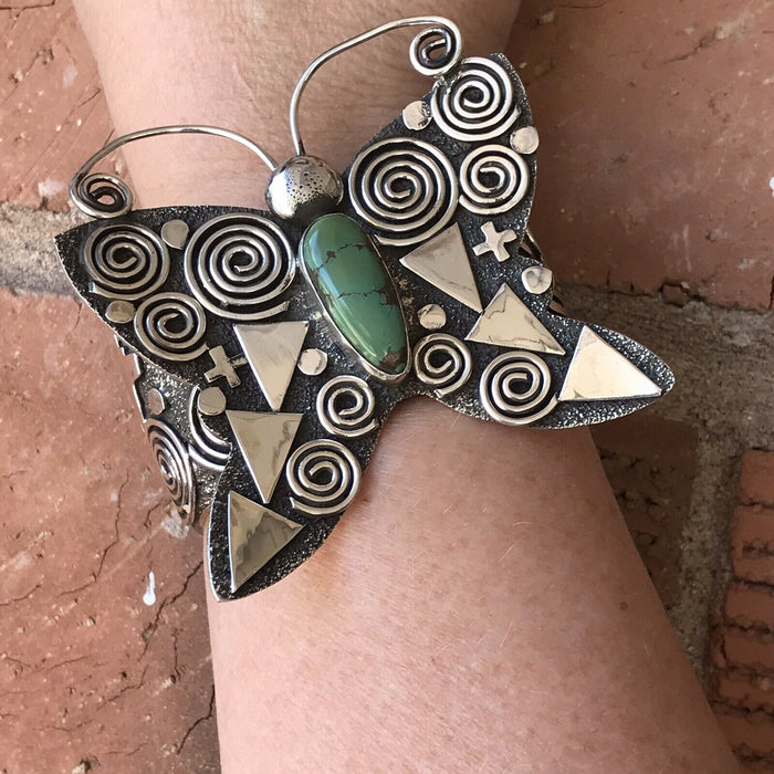Sterling Turquoise Navajo Butterfly Bracelet Cuff By Alex Sanchez