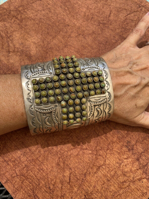 Navajo Royston Turquoise & Sterling Silver Cross Cuff Bracelet By Marcella James