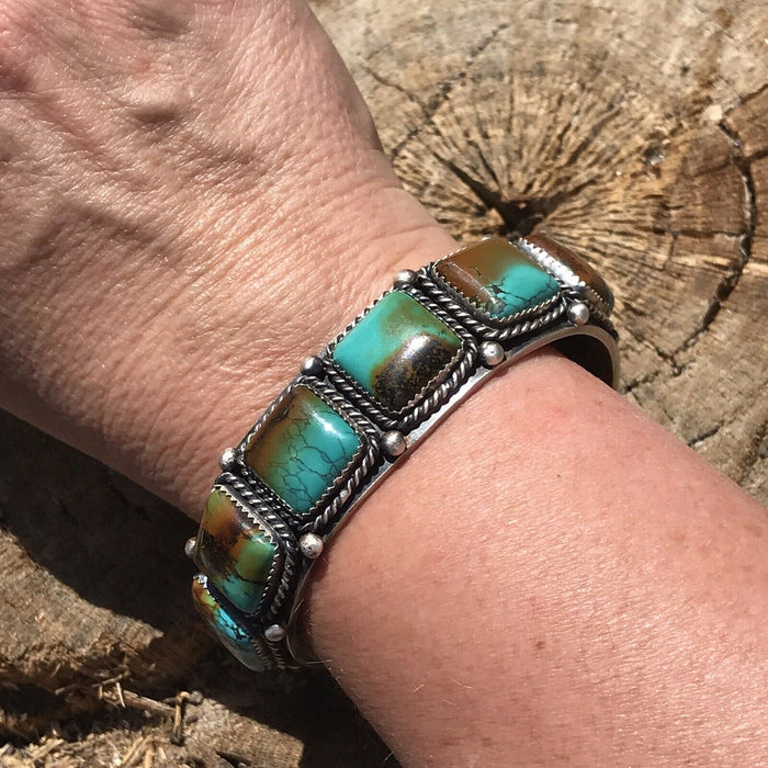 Stunning Sterling And Royston Turquoise Cuff Bracelet Signed By Kevin Billah