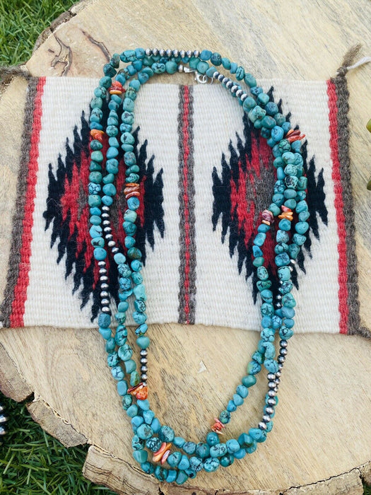 Navajo Turquoise, Spiny & Sterling Silver Beaded 60 Inch Necklace - Culture Kraze Marketplace.com