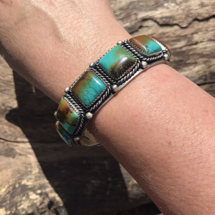 Stunning Sterling And Royston Turquoise Cuff Bracelet Signed By Kevin Billah