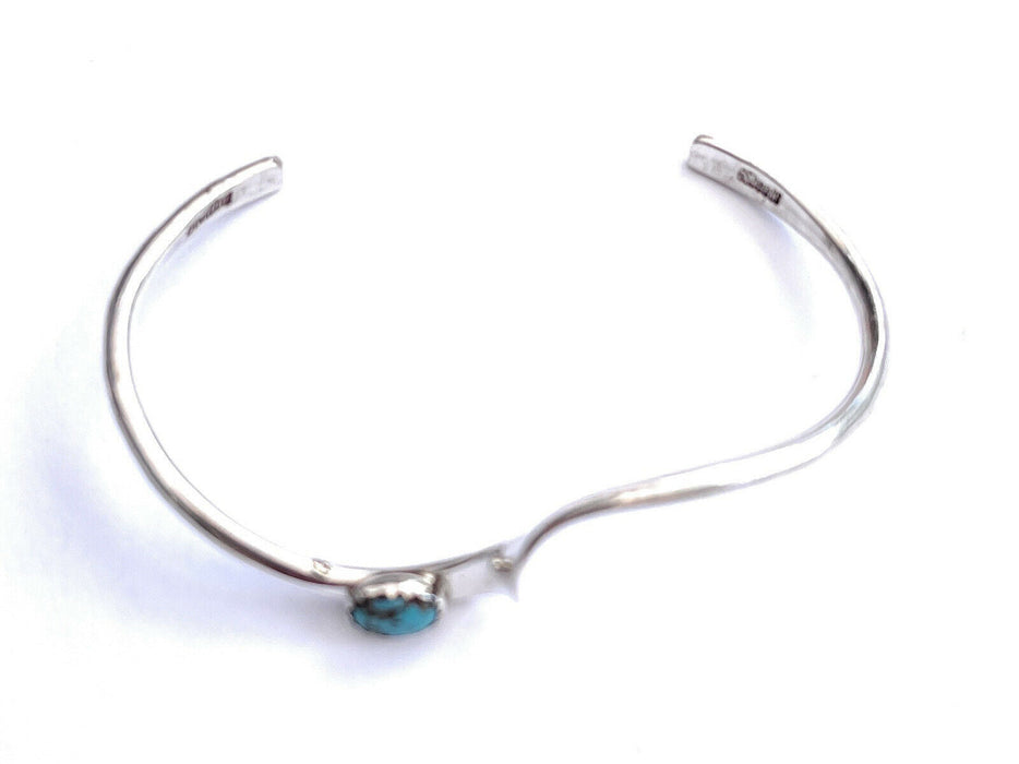 Navajo Sterling Silver Turquoise Stone Wave Design Bracelet Cuff