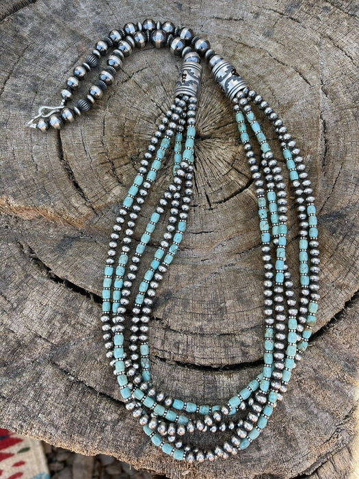 Navajo Royston Turquoise & Sterling Silver graduated 5 strand Beaded Necklace - Culture Kraze Marketplace.com