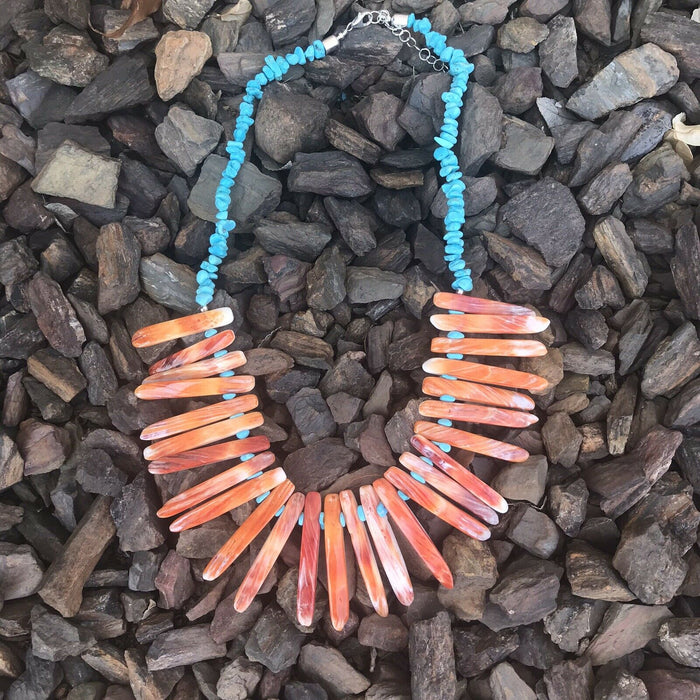Navajo Sterling Turquoise Spiny Oyster Necklace