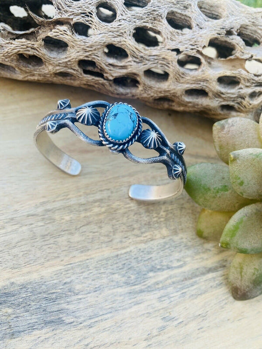 Navajo Sterling Silver & Kingman Turquoise Cuff Bracelet By EL Billah