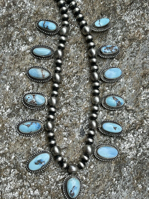 Stunning Navajo Golden Hill Turquoise Necklace By Kee J Signed