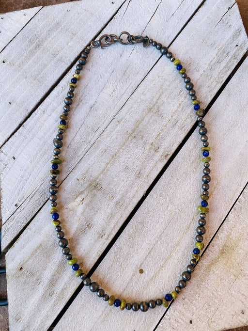 Navajo Lapis, Gaspeite And Sterling Silver Navajo Pearl Beaded Necklace - Culture Kraze Marketplace.com