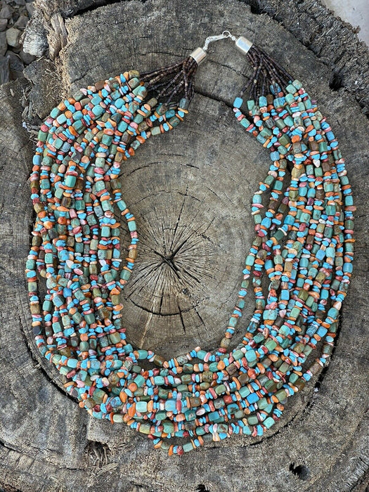 Navajo  Turquoise Multi Stone & Sterling Silver 15 Strand Beaded Necklace - Culture Kraze Marketplace.com