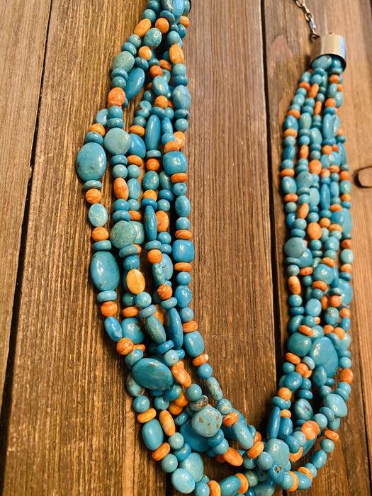 Navajo Turquoise, Spiny & Sterling Silver 6-Strand Beaded Necklace - Culture Kraze Marketplace.com