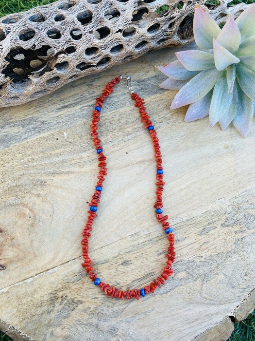 Navajo Apple Coral & Lapis Beaded Necklace