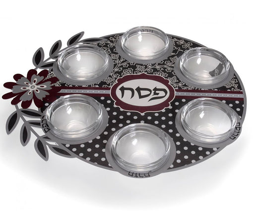 Dorit Judaica Laser Cut Seder Plate with Glass Bowls - Flower Design - Culture Kraze Marketplace.com