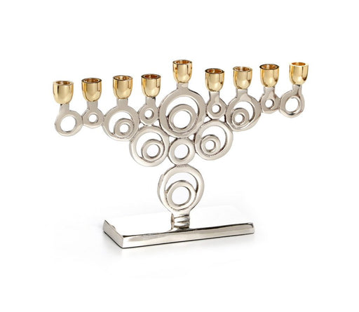 Nickel Plated Chanukah Menorah with Gold Cups, Circle Design – 7" Height - Culture Kraze Marketplace.com