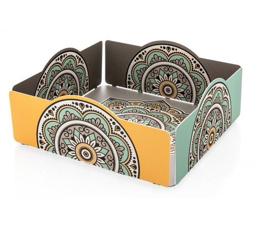 Dorit Judaica Matzah Tray with Mandala Design - Turquoise and Mustard - Culture Kraze Marketplace.com