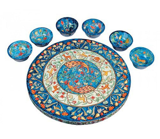 Yair Emanuel Hand Painted Wood Seder Plate with Bowls - Forest Scenes - Culture Kraze Marketplace.com