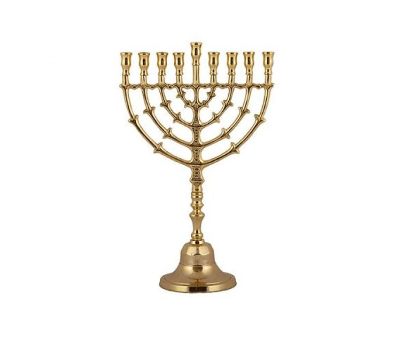 Yair Emanuel, Brass Gold Chanukah Menorah on Stem – Leaf Design - Culture Kraze Marketplace.com