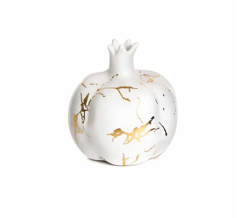 Decorative Ceramic Display Pomegranate - Gold Splatters on White - Culture Kraze Marketplace.com