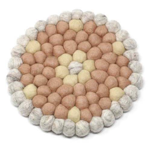 Hand Crafted Felt Ball Trivets from Nepal: Round Flower Design, Pink - Global Groove (T) - Culture Kraze Marketplace.com